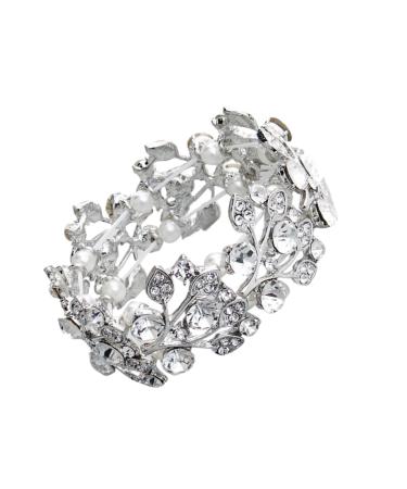 Ultechnovo 2st wedding tennis bracelet whitewash made of rhinestone cuff bracelet made of rhinestones diamond hardship for women pearl diamond cuff wristband pearl bracelet arm loop fine 6.5*3cm silver