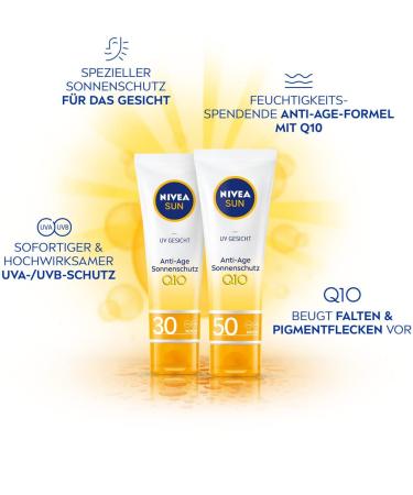Buy Nivea Sun UV Face Anti-Age Sunscreen Q10 SPF 50 - Moisturizing Anti-Wrinkle Protection (4 Pack) | UVA/UVB Defense 70g - Buy Online on GoSupps.com