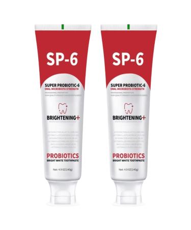 2 PCS SP-6 Probiotic Whitening Toothpaste for Teeth Whitening and Gum Health Enhanced Formula with 6 Probiotics Fluoride-Free Minty Fresh Flavor 4.9 oz (2)