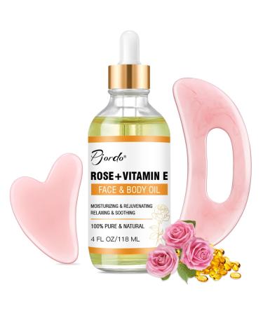 Vitamin E Rose Oil 4 oz & Gua Sha Massage Tools Set Gua Sha Oil for Face & Body Organic Vitamin E Oil for Moisturizing and Hydrating Anti Aging Massage Oil for Massaging Joint & Muscles