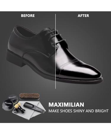 MAXIMILIAN Shoe Polish Kit with Black and Neutral Polish - Shoe Shine Essentials Kit for Leather Shoes - Includes 2 Polish Applicator Brushes, Soft Horsehair Brush, Shoehorn, and Cloth - Size M Black - Buy Online on GoSupps.com