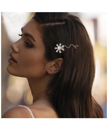 Cimenexe Bohemian Metal Flower Pearl Hair Pin Vintage Pearl Hair Clip Pin Crystal Flower Hairpins Clips Gold Pearl Flower Hair Barrette Headwear Metallic Decorative Hair Accessories Jewelry for Women