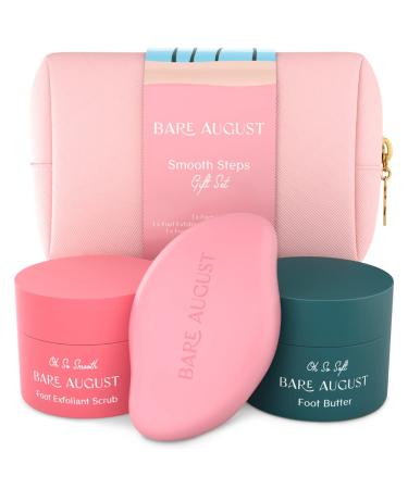 Bare August Smooth Steps Gift Set - Foot File Callus Remover  Foot Cream Heel Balm & Feet Exfoliating Scrub - Pedicure Set & Dead Skin Remover Tools for Soft  Smooth Feet
