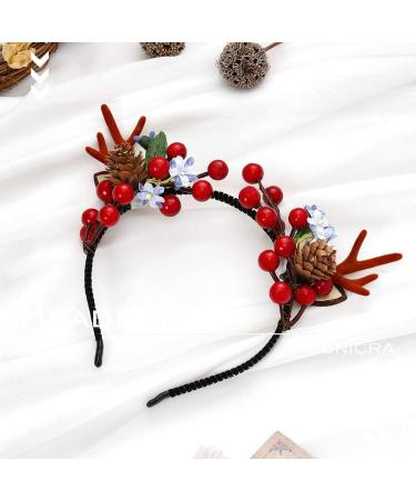 Unicra Christmas Flower Antlers Headband for Women and Girls - Festive Elk Deer Horns Hair Accessory - Buy Online on GoSupps.com