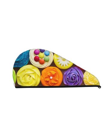 Brightly Colored Cupcakes Microfiber Hair Towel Soft Super Absorbent Hair Towel Wrap for Women Coral Velvet Quick Dry Hair Cap for Long Curly and Thick Hair