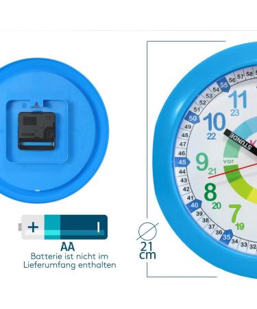 Kiddus Analog Wall Clock for Kids - Easy Time Learning with Exercises | Blue 21cm - Perfect for Boys & Girls - Buy Online on GoSupps.com
