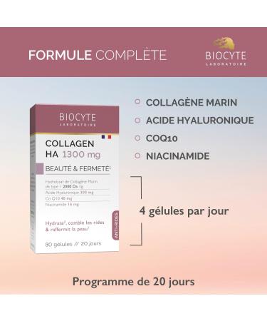 BIOCYTE Collagen HA 1300 mg - Moisturizes Fills Wrinkles Firms the Skin Anti-Aging Action - Food Supplement Marine Collagen Hyaluronic Acid Co Q10 Niacinamide - 80 Capsules - 20 Days - Buy Online on GoSupps.com