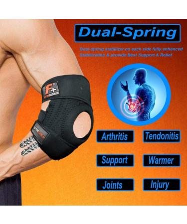 Elbow Support Brace for Tendonitis | Adjustable Two-Spring Stabiliser & Breathable Strap for Sports Injuries | Ideal for Golfers & Tennis Elbow - Buy Online on GoSupps.com