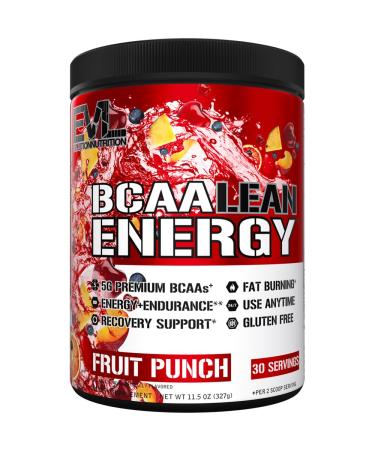 EVL BCAA Lean Energy Powder - Pre Workout Green Tea Fat Burner Support with BCAAs Amino Acids and Clean Energizers - BCAA Powder Post Workout Recovery Drink for Lean Muscle Recovery - Fruit Punch