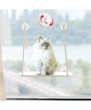 Mkono Cat Window Perch Hammock Seat, Boho Wall Mounted Cat Bed with Safety Metal Frame Space Saving Macrame Swing Shelf with Funny Tassel for Indoor Kitty Pet Resting Place with Screw Suction Cups