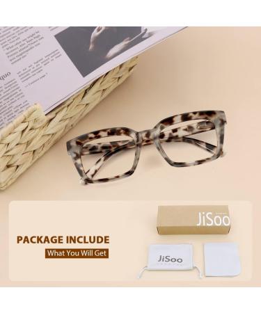 JiSoo Oversized Blue Light Reading Glasses for Women - Fashionable Demi Grey 1.75x Blue Light Blocking - Buy Online on GoSupps.com