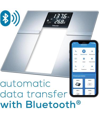 Beurer BF720 Smart Scale - Body Fat, Water, Calorie Data - 400 lb Capacity - Bluetooth & User Recognition - XL LCD Display - Body Analysis - Grey Silver - Buy Online on GoSupps.com