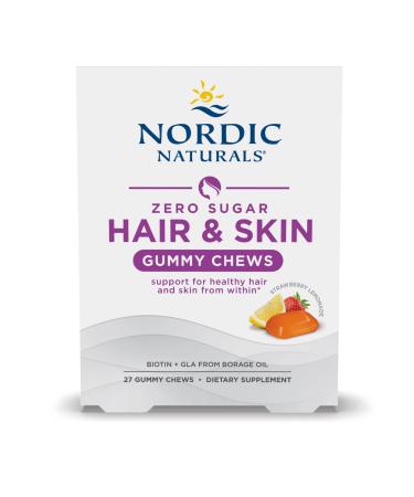 Nordic Naturals Zero Sugar Hair & Skin Gummy Chews Strawberry Lemonade - 27 Gummy Chews - Biotin + GLA from Borage Oil - Promotes Healthy Balance of Fats in Skin - Non-GMO - 27 Servings - Buy Online on GoSupps.com