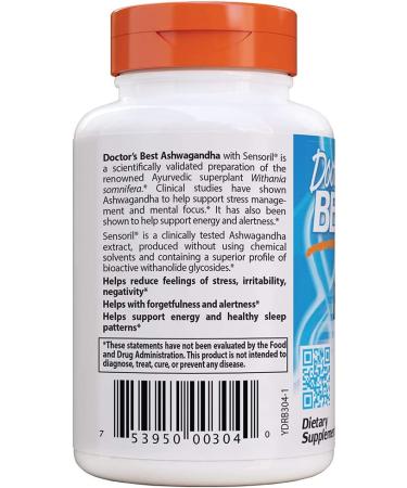 Doctor's Best Ashwagandha with Sensoril 125 mg - 60 Vegan Capsules for Stress Relief & Wellness - Buy Online on GoSupps.com