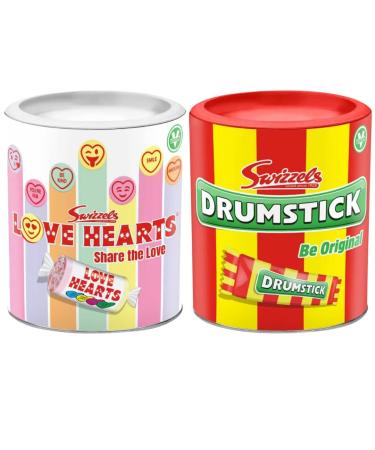 Swizzels Drumstick Gift Drum 200g With Love Heart Gift Drum 200g (2 Pack Mixed Bundle)