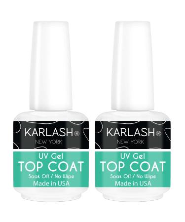 Karlash Professional USA Made 15ml No Wipe Gel Top Coat Shine Finish and Long Lasting, Soak Off UV Gel (2 Pieces)