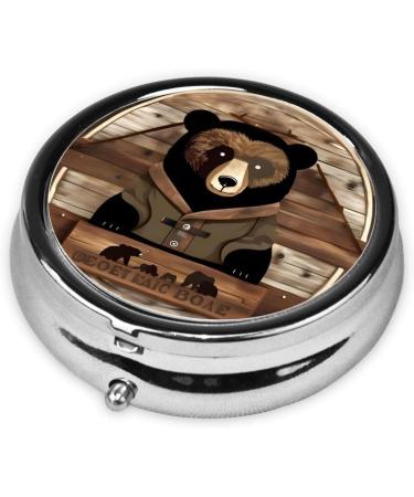Rustic Lodge Bear Round Pill Box - 3 Compartment Organizer for Purse & Pocket | Portable Travel Pill Box - Buy Online on GoSupps.com