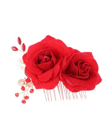 Ipetboom 1pc Headwear for Women Wedding Headpiece for Bride Flower Hair Comb Insert Hair Comb Hair Combs Metal Hair Comb Bridal Hair Comb Hair Pin Flower Head Rhinestones Red Miss