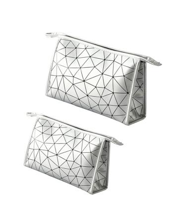 Travel cultural bags 2PCs portable cosmetic case PU cosmetic bag make-up bag cosmetic bag toiletry bag cosmetics organizer for women waterproof beauty case travel cosmetics (silver)
