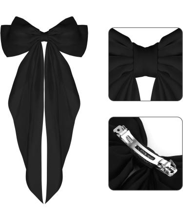 Sibba Satin Hair Barrette Big Bow Clips 4Pcs - Vintage French Bowknot Hairpin Set for Women and Girls - Black and White Combo - Buy Online on GoSupps.com