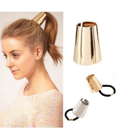 2 Pieces Metal Hair Cuff & Ponytail Holder - Punk Elastic Hair Bands for Thick Hair | Gold & Silver Hair Tie Accessories - Buy Online on GoSupps.com