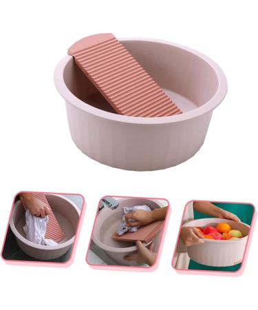 COOLHIYA Washboard 1 Set Wash Basin Laundry Cleaning Board Washing Basin Washing Clothes Board Dish Basin Baby Camping Bucket Pink 33.5x33.5cm - Buy Online on GoSupps.com