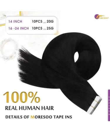 Buy Moresoo Tape In Extensions - Remy Real Hair Invisible Adhesive Black #1B 10 Pieces 20g 35cm - Buy Online on GoSupps.com