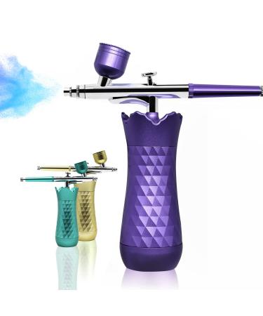 Mini Upgraded Airbrush Kit, Portable Cordless Auto Airbrush Kit with Compressor, Rechargeable Handheld Air Brush Spray Gun Painting Kits for Cake Decor Makeup Art Nail Model Tattoo Manicure (Purple)
