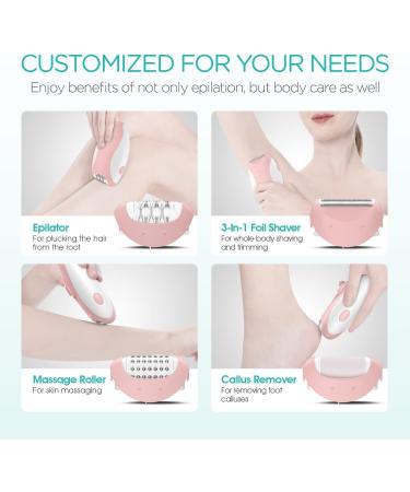 VOGOE 4-in-1 Epilator for Women - Rechargeable & Cordless Hair Removal with 21 Tweezers - Electric Razor for Face, Legs, Arms, Armpit, Bikini - 2 Speeds - Pink - Buy Online on GoSupps.com