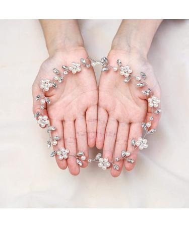 IYOU Bridal Wedding Hair Vines Silver Pearl Crystal Bride Headpieces Flower Headband Prom Communion Hair Accessories for Women