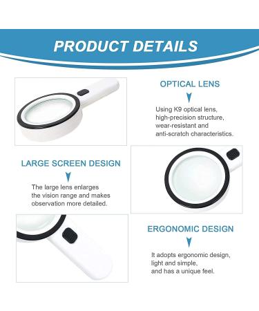 30X Handheld Illuminated Magnifying Glass with 12 LED Lights - Ideal for Seniors, Reading, Coins, Stamps, Maps, Inspection - Double Glass Lens for Macular Degeneration - All White - Buy Online on GoSupps.com