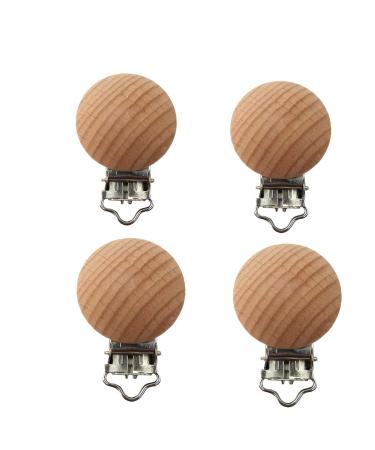 5pcs Natural Beech Wood Pacifier Clips Teething Grasping Toy Suspender Clips Charm Antique DIY Wooden Pacifier Chain Accessory (3cm/5pcs)
