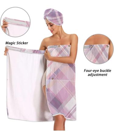 Shop Women's Towel Wrap Set of 3 - Adjustable Quick Dry Pastel Pink & Purple Tartan Plaid Spa Body Wraps - Buy Online on GoSupps.com