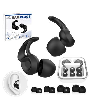 Ear Plugs for Ear Protection Kids 9+ Adults & Small Ear Canal Teens Reusable Silicone Hearing Protection Earplugs for Sleeping Concerts Flying and Noise Sensitivity-8 Ear Tips in XS/S/M/L Carbon Black