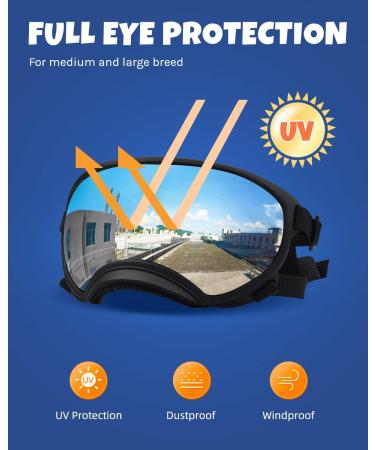 Large & Medium Breed Dog Goggles | UV Protection, Windproof & Dustproof | Shatterproof Lens | Breathable Design | Black Dog Sunglasses - Buy Online on GoSupps.com