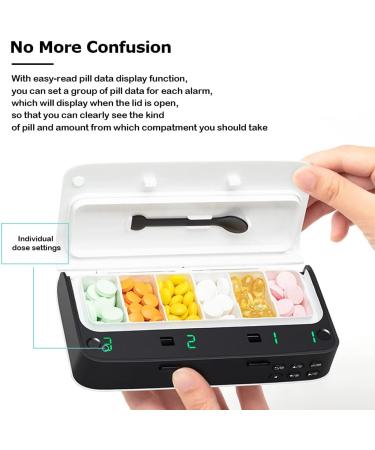 Pill Dispenser with Alarm - Smart Pill Box with Up to 7 Alarms a Day, 6 Compartments, Pill Reminder for Elderly - White - Buy Online on GoSupps.com