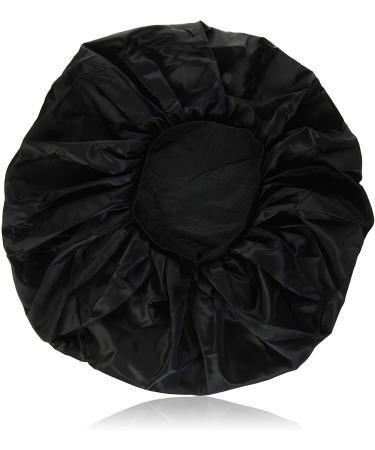 Annie - Ms. Remi Silky Satin Double Cotton - Lined Day and Night Cap - Comfort Elastic Band (Extra Jumbo - Black)