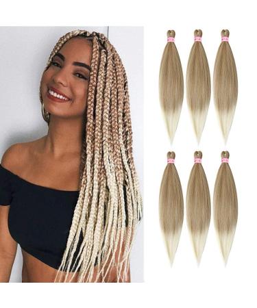 BETHANY Pre Stretched Braiding Hair Ombre Braiding Hair for Black Women 24 Inch 6 Packs Hair Extensions Professional Soft Yaki Texture Synthetic Fiber Crochet Braids Hair(27/613)