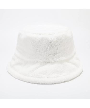 Winter Fluffy Faux Fur Bucket Hat - White Fisherman Cap for Women Men | Sydbecs - Buy Online on GoSupps.com
