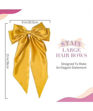 ZhongShuang Yellow Hair Bow Yellow Big Hair Bows for Women Solid Color Bow Hair Clips with Long Ribbon French Barrette Clip Soft Satin Silky Hair Bows Cute Gifts for Women Girls - Buy Online on GoSupps.com