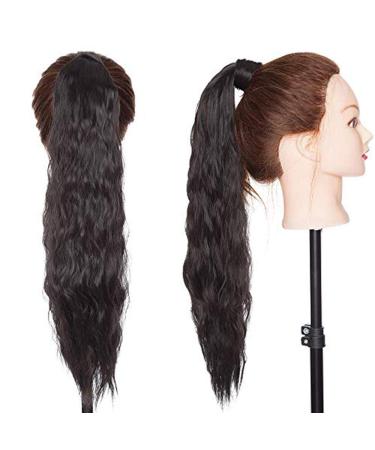 One Piece Curly Wrap Around Ponytail Hair Extension 20 Inch Synthetic Magic Yaki Ponytail Corn Wave Ponytail Synthetic Ponytail - Natural Black 20 Inch Natural Black