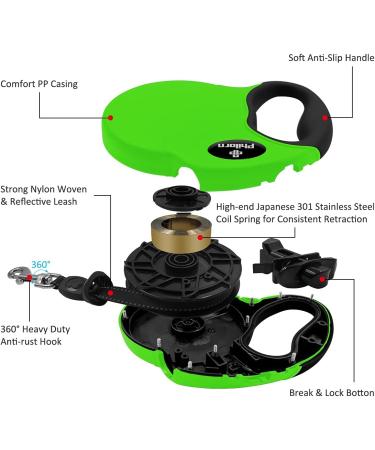 Philorn 5m Retractable Dog Leash - Flexible One-Button Blocking Non-Slip Handle Reflective for Small/Medium Dogs Up to 20kg - Green - Buy Online on GoSupps.com