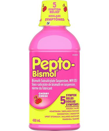 Pepto Bismol Liquid Upset Stomach Relief Diarrhea Relief Heartburn Nausea Indigestion Upset Stomach Cherry Flavour 12oz /480mL Cherry 480 ml (Pack of 1)