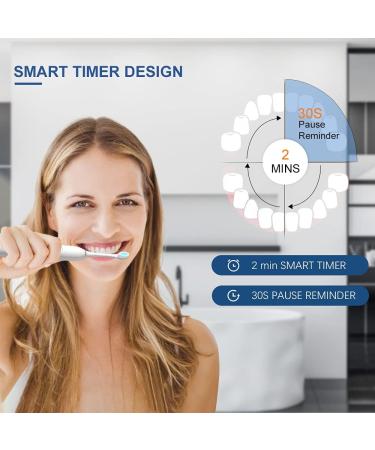 2 Pack Rechargeable Sonic Electric Toothbrushes for Adults and Kids - 8 Brush Heads, 6 Modes, Smart Timer - Waterproof Whitening Toothbrush Set (White Pink) - Buy Online on GoSupps.com