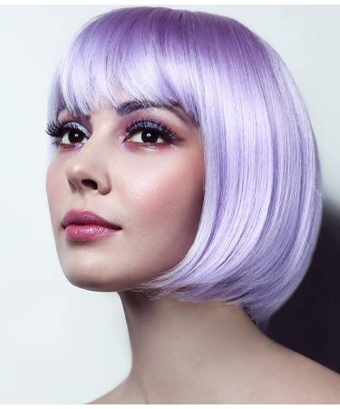 Bob Short Purple Wig with Bangs for Women - Lavender Silky Straight Costume Cosplay Party Daily Use 12 - Heat Resistant Synthetic Hair (Light Purple) - Buy Online on GoSupps.com