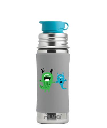 Pura Sport Mini 11oz/325ml Bottle w/Sleeve & Silicone Big Mouth Sport Top - Stainless Steel  Leak-Proof & Spill-Proof for Kids  Toddlers  Preschoolers - Monster