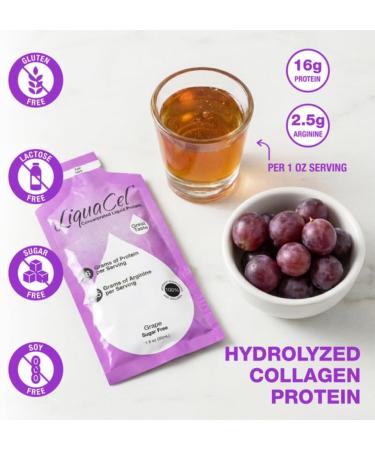 LiquaCel Concentrated Liquid Protein Grape Flavor 16g Hydrolyzed Collagen Protein and 2.5g Arginine Per Single-Serving Packet Sugar & Gluten Free 1fl oz Packets 10 Pack - Buy Online on GoSupps.com