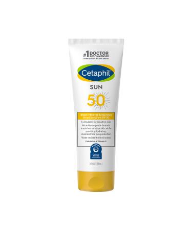 CETAPHIL Sheer Mineral Sunscreen Lotion for Face & Body | 3 fl oz | 100% Mineral Sunscreen: Zinc Oxide & Titanium Dioxide | Broad Spectrum SPF 50 | For Sensitive Skin | Dermatologist Recommended Brand NEW SPF 50 Lotion