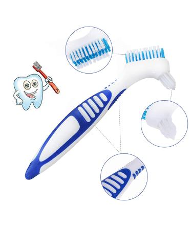 Denture Cups Set with Strainer Basket & Brush - Travel Denture Case for Overnight Cleaning - Blue/Green - Buy Online on GoSupps.com