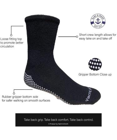 Yacht & Smith 12 Pairs Men's Gripper Bottom Diabetic Non-Skid Slipper Socks - Bulk Wholesale 10-13 Gray Navy Black - Buy Online on GoSupps.com